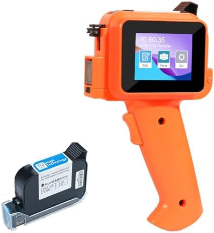 Handheld Inkjet Printer with 42ml Quick-Drying Ink Cartridge, 0.5 Inch Nozzle Ink Jet Coding Machine for EXP Date/Batch Number/QR Code/Barcode/Logo/Text (ZM-C12mini) (Orange) by Unknown