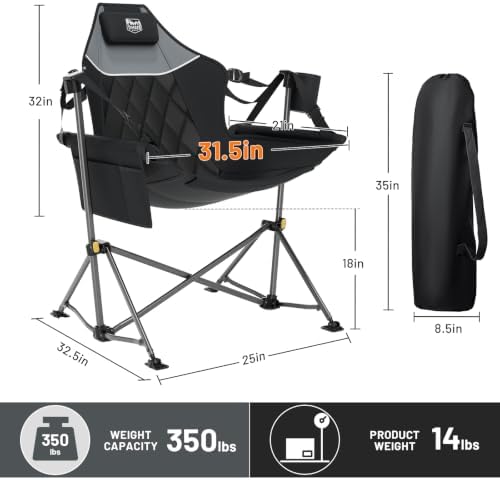 Timber Ridge Hammock Camping Chair with Adjustable Backrest, Heavy Duty Folding Hammock Chair Supports 300lbs, Portable Hammock Chair for Camping, Travelling and Patio, Black 2 Pack - Image 3