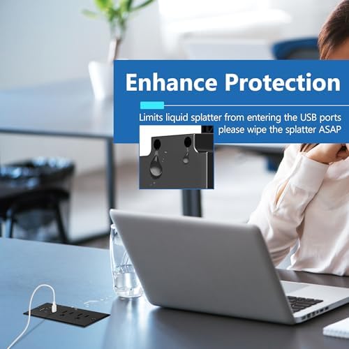 LIDER Rectangle Desktop Power Grommet with USB-C PD60W & USB-A, Matte Black - Image 5