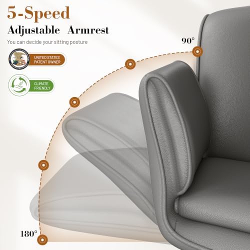 HeroSet Criss Cross Chair with Wheels & Armrests,Comfy Wide Vanity Chair,Scratch-Resistant Pu Leather Cross Legged Desk Chair,Height Adjustable Computer Office Desk Chairs for Home,Makeup,Bedroom - Image 4