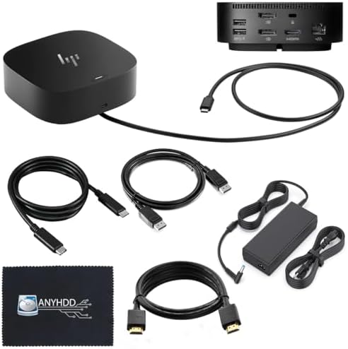 HP Docking Station for Laptop Dual Monitor and Charging Bundle - USB-C G5 Dock 5YH27AV#ABA with 120W Adapter + HDMI Cable + DisplayPort Cable + USB-C Cable + Microfiber Cloth (Renewed) by Amazon+Renewed