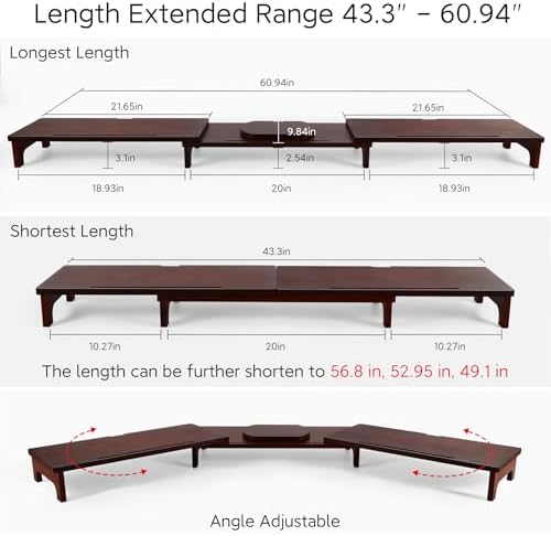 Nnewvante Dual Monitor Riser, 60 inch Bamboo Monitor Stand for Desk, Walnut - Image 4