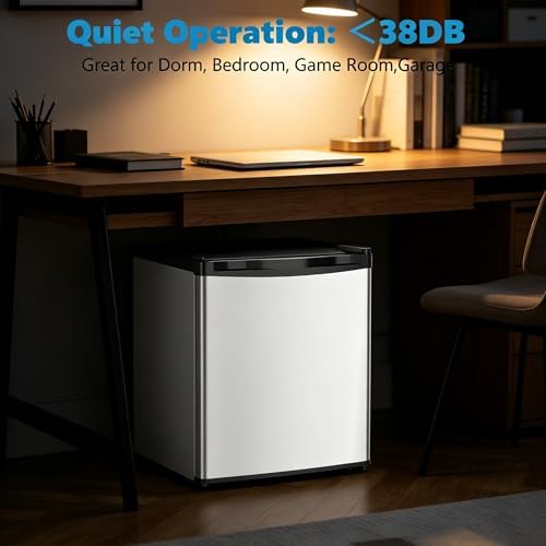 Antarctic Star Mini Fridge, Rated 1.6 cu.ft, Small Upright Refrigerator with Removable Shelves, 7 Adjustable Thermostat, Low Noise for Bedroom/Apartment/Office,Silver - Image 6