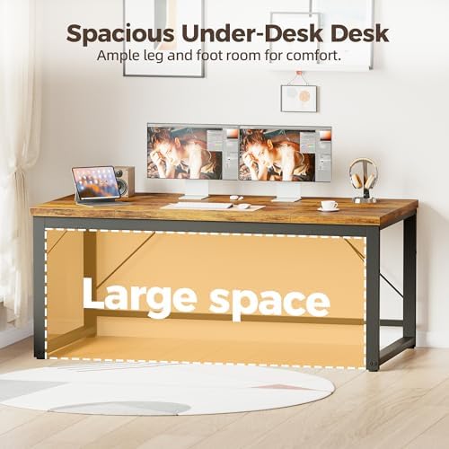 Mericonia 63x28 Inch Computer Desk, 1" Thick Large Office Table, Brown - Image 6