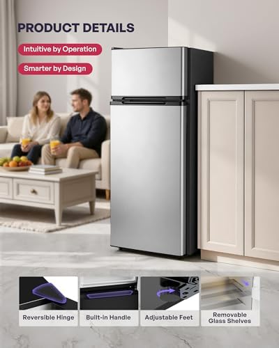 Icyglee 4.5 Cu.Ft Mini Fridge with Freezer, 2 Doors Small Fridge with Adjustable Thermostat & Removable Glass Shelves, Small Refrigerator for Kitchen Office Dorm, Quiet Operation, Silver - Image 4