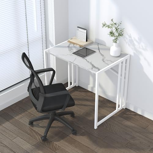 Lutown-Teen 32 inch Folding Small Desk, White Marble - Image 2