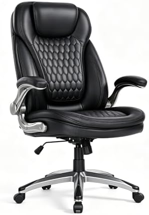 COLAMY High Back Executive Office Chair – Ergonomic PU Leather Desk Chair with Flip-Up Armrests,Height, Lumbar Support, Comfortable Computer Chair for Home Office – Black by COLAMYHOME