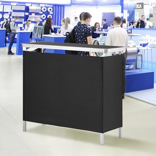 VEVOR Folding Portable Bar Table, Tradeshow Podium Table for Indoor, Outdoor, Party, Picnic, Exhibition, Includes Carrying Case, Storage Shelf and Black Skirt, 38.39" x 15.16" x 34.25" - Image 2