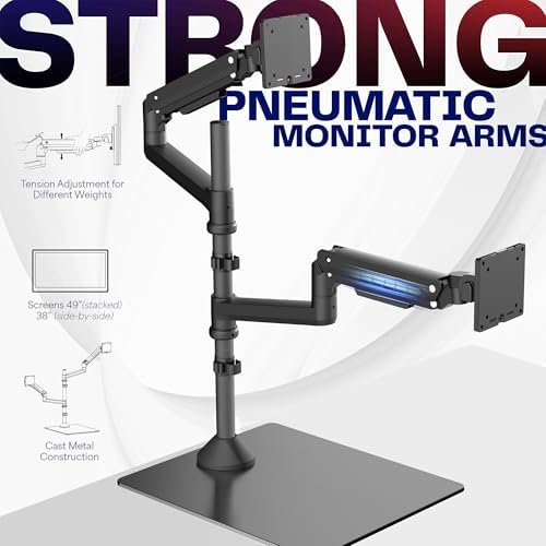 VIVO Pneumatic Arm Dual Ultrawide Monitor Desk Stand for Up to 49 inch Screens with Tempered Glass Base, Holds 2 Ultra Wides Up to 30.8 lbs, Black, STAND-V249FG - Image 4