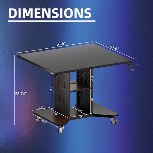 Pamray Small Gaming Desk Rolling Computer Table Balck - Image 3