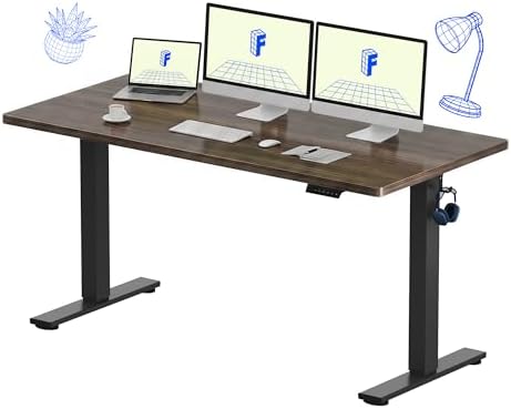 FLEXISPOT EN1 One-Piece Standing Desk, Electric Adjustable with 4 Memory Presets, 176 LBS Capacity, Stable & Quiet, Seamless Desktop for Home Office & Dual Monitors, 60"x24" Black Walnut by Unknown