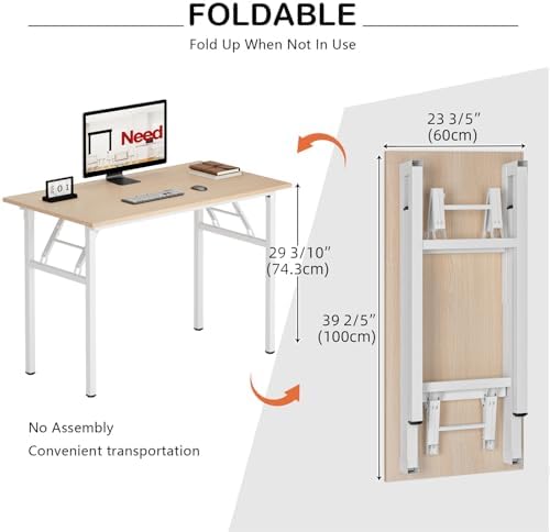 Need Office Computer Desk 39.3 Inch Sturdy Folding Laptop Table Pink Oak - Image 3
