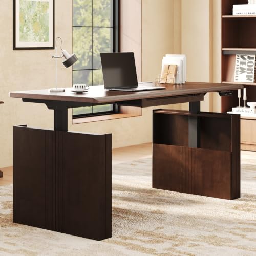 FLEXISPOT 63" WoodiX Solid Wood Executive Standing Desk with Drawer, Walnut by Unknown