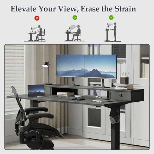 Klicelor 55 x24 Inch Electric Standing Desk with Drawers, Adjustable Height Small Sit Stand Desk for Home Office, Compact Computer Workstation with Storage– Black - Image 6