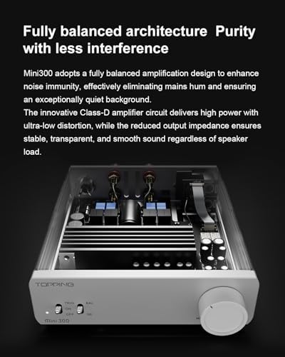Topping Mini 300 Compact Desktop Power Amplifier - Fully-Balanced Class-D Amp, TRS/RCA Input, 12V Trigger, Ultra-Low Distortion, Zero-Noise Safe and Reliable (Black) - Image 4