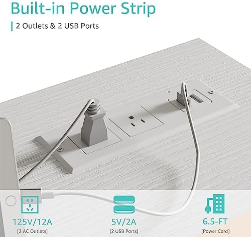 Lufeiya White Computer Desk with Power Outlet, 40 inch Simple Teen Study Table Home Office Work Writing Desks with Charging Station Outlets USB Port Built in, Storage Pocket，White - Image 4
