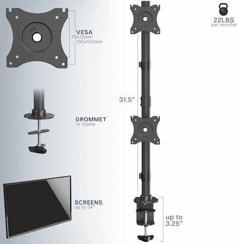 VIVO Dual Monitor Desk Mount Stand with Height Adjustment and VESA Plates for 2 LCD Ultrawide Screens up to 34 inches, Stacked Array, STAND-V002R - Image 3