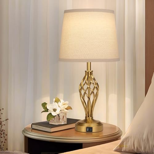 Ruiever Touch Table Lamps Set of 2, nightstand lamp with USB Ports Bedside 3 Way Touch dimmer Desk lamp for Living Room Bedroom,Gold Plated Spiral cage Base Design Warm White dimmer Bulbs Included. - Image 6