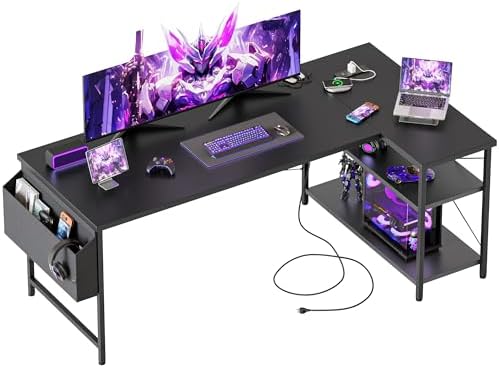 Mericonia 55 inch L Shaped Gaming Desk, Large Corner Desk with Shelves by MERICONIA