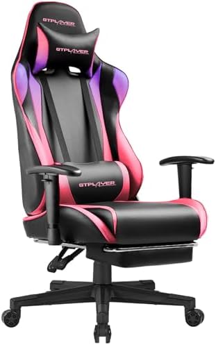 GTPLAYER Gaming Chair with Footrest, Ergonomic Computer Game Desk Chair, Reclining Gaming Chair Seat Height Adjustment, Swivel Rocker with Headrest and Lumbar (Colorful) by GTPLAYER