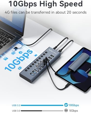 ACASIS 10 Ports Powered USB 3.2 Hub (5 USB-A 3.2 +5 USB-C 3.2), 10Gbps - Image 3