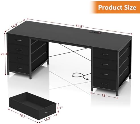 60 Inch Computer Desk with 8 Drawers for Home Office, Bedroom, Living Room - Image 2