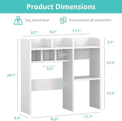 NUTIKAS Desk Hutch White Desktop Bookshelf Shelf - 30 Inch Computer Desk Organizer for Dorm Room, Wood Storage Rack for Home Office Desktop Display Shelves, Small Bookcase for Top of Desk - Image 3