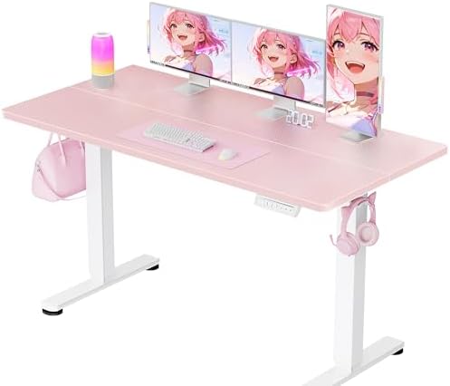 ErGear Height Adjustable Electric Standing Desk, 55 x 28 Inches Sit Stand up Desk, Memory Computer Home Office Desk, Pink by ErGear
