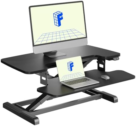 FLEXISPOT 32" Electric Standing Desk Converter, Motorized Sit to Stand Desk Riser, Height Adjustable Desktop Monitor and Laptop Workstation with Wide Keyboard Tray, Black by Unknown