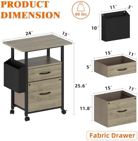 GYIIYUO 2 Drawer File Cabinet 24''W, Mobile Filing Cabinet, Printer Stand - Image 3