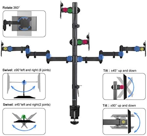 Suptek Quad LED LCD Monitor Stand up Desk Mount Extra Tall 31.5 inch Pole Heavy Duty Fully Adjustable Stand for 4 (3+1) / Four Screens up to 27 inch (MD6864) - Image 3