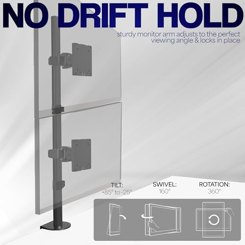 VIVO Dual Vertically Stacked Ultra-Wide Monitor Desk Mount for up to 49 inch Ultrawide Screens, Extra Tall Heavy Duty Adjustable Stand Holds 44 lbs Per Screen, Black, STAND-V202R - Image 5