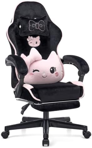 Black Pink Cat Gaming Chair,Ultra Soft Cute Microplush Fleece Desk Chair by TheARTOFSITTING