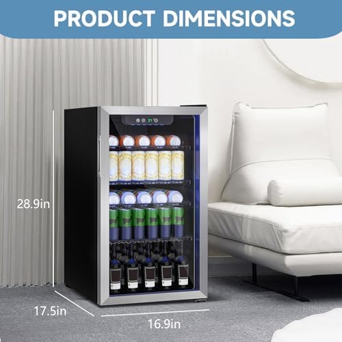 Erivess 3.1 Cu Ft Mini Fridge, 110 Cans Freestanding Beverage Refrigerator - Image 3