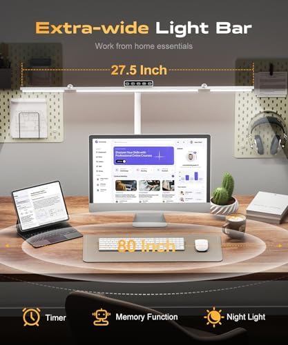 LED Desk Lamps for Home Office, Desk Light with Remote & Touch Control, Stepless Dimming,5CCT,Motion Sensor Auto On/Off, Eye-Caring Desk Lamp with Clamp for Study, Reading,Dual Monitors,White - Image 4
