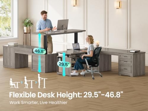 SEDETA Farmhouse L Shaped Standing Desk with Storage for Home Office (Grey) - Image 3