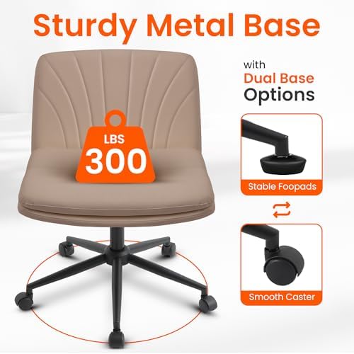 Orange Factory Criss Cross Chair, Wide Leather Vanity Desk Seat, Brown Pu - Image 4