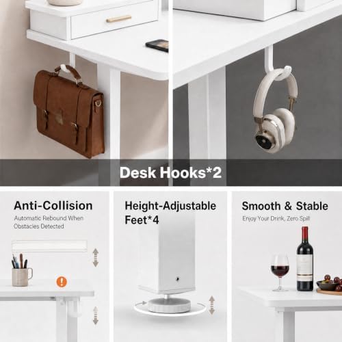 Grandder Electric Standing Desk with Two Drawers, Sit to Stand Up Height Adjustable Desk with Storage Shelf for Home Office, 47 * 24 Inch, Study, Ergonomic Adjustable Computer Desk, White - Image 5