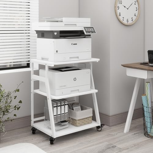 Natwind 3 Tier Large Printer Stand, 24"x20", with Charging Station,White - Image 2