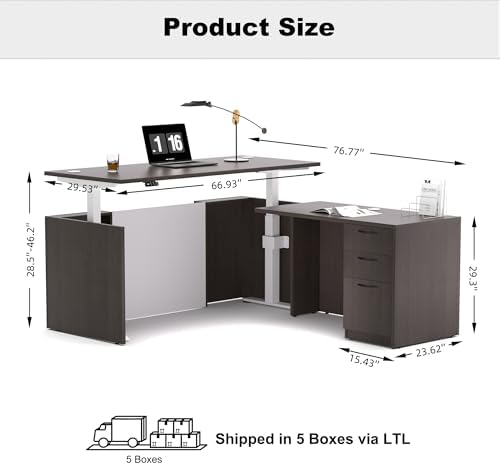 Adjustable Height Executive Standing Desk | Dual Motor Electric Sit-Stand Workstation with 4 Memory Handsetctric Sit-Stand Desk with Lockable Storage (1, L-Shape- Khalba Oak) - Image 2