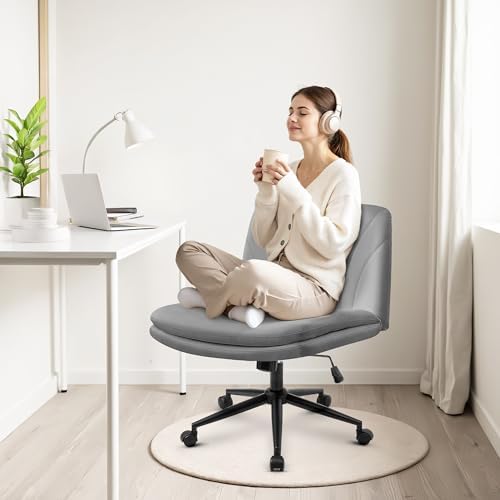 Orange Factory Criss Cross Chair, Wide Leather Vanity Desk Seat, Grey Pu - Image 7