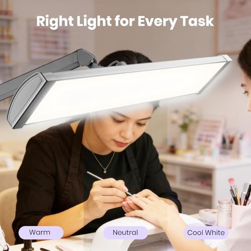 Neatfi 3,500 Lumens LED Desk Lamp – 45W Dimmable Task Light | Adjustable Color Temperature | 3 Light Modes | 540 SMD LEDs | Reading, Craft, Workbench & Office (Silver-2, 26-Inch Wide Shade) - Image 2