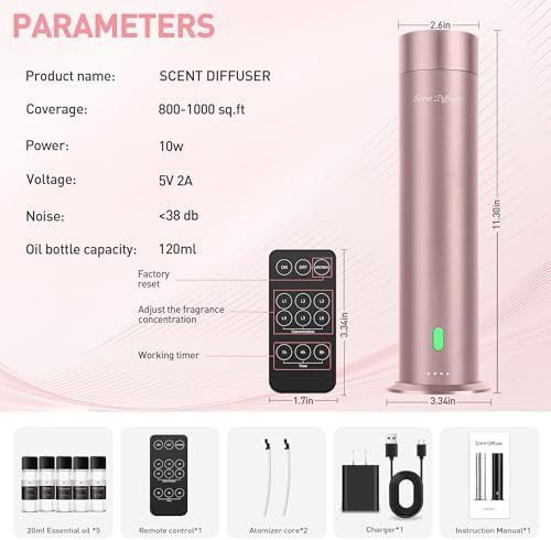 Waterless Diffuser Starter Kit with 5 Scent Oils - Cold Air Diffuser Machine for Home, Hotels and Large Room, 1000 Sq.Ft Coverage Hotel Scent Essential Oil Diffuser, Remote Control, 4.05 Oz, Pink-N - Image 7