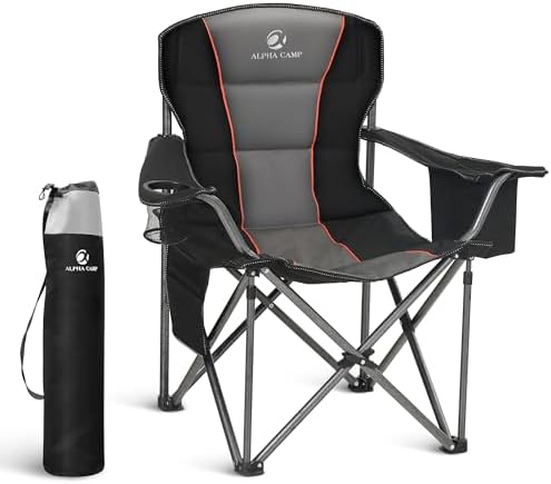 LET'S CAMP Folding Camping Chair Oversized Heavy Duty Padded Outdoor Chair with Cup Holder Storage and Cooler Bag, 450 LBS Weight Capacity, Thicken 600D Oxford by LETSCAMP