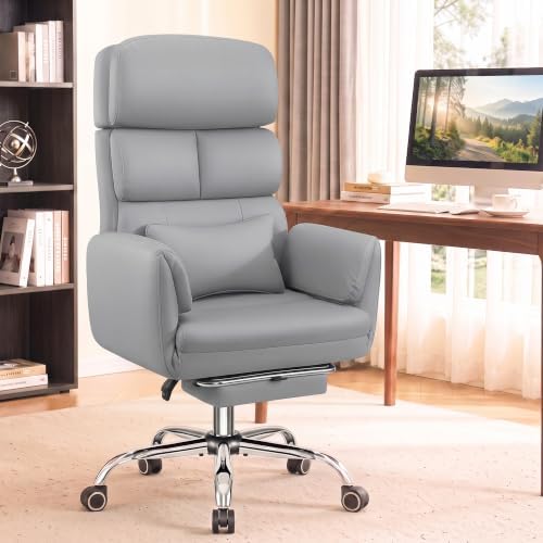 Big and Tall Leather Office Chair, Cross Legged Flip Arms, Gray by StellaMia
