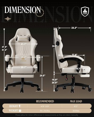 GTPLAYER Gaming Chair, Comfort Computer Office Chair for Adults, Ivory - Image 3