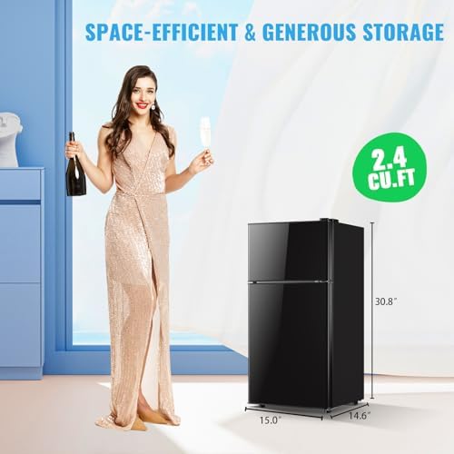 DEMULLER 45L Personal Double‑Door Mini Fridge With Freezer, Black - Image 3