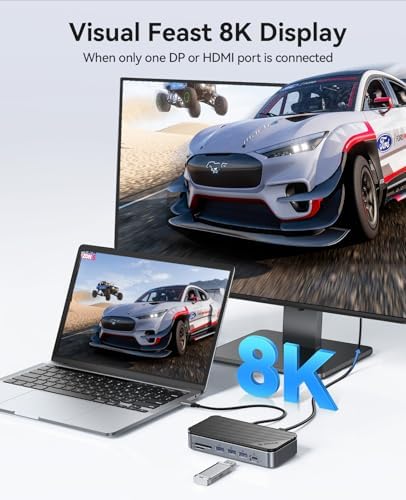 ORICO 12-in-1 USB C Hub with m.2 ssd Enclosure, USB C Docking Station Dual Monitor HDMI DP 8K@30Hz/4K@60Hz, 10Gbps USB, Gigabit Ethernet, 100W PD, SD TF Reader for Mac & Windows Laptops M2P11 - Image 4