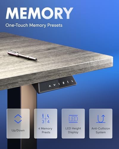 FLEXISPOT EN1 One-Piece Standing Desk, Electric Adjustable with 4 Memory Presets, 176 LBS Capacity, Stable & Quiet, Seamless Desktop for Home Office & Dual Monitors, 48"x24" Gray Wood - Image 6