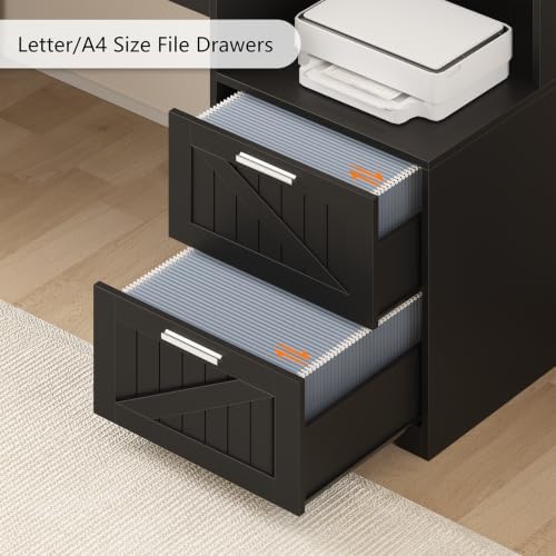 63" Farmhouse L Shaped Desk with Drawers and Printer Stand for Home Office - Image 5